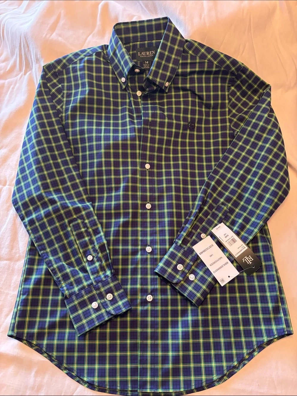 Boys Ralph Lauren Navy & Green Plaid Button-Down Shirt